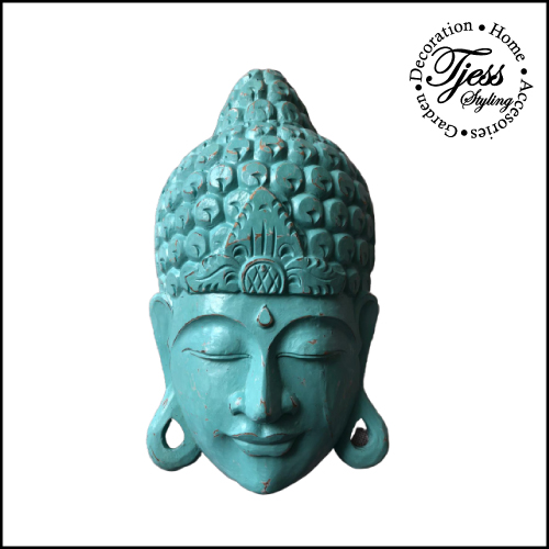 Gezag sponsor Halve cirkel Decoratie Boeddha Hoofd - Turquoise - Hout - large | Nieuwe collectie |  Tjess Styling